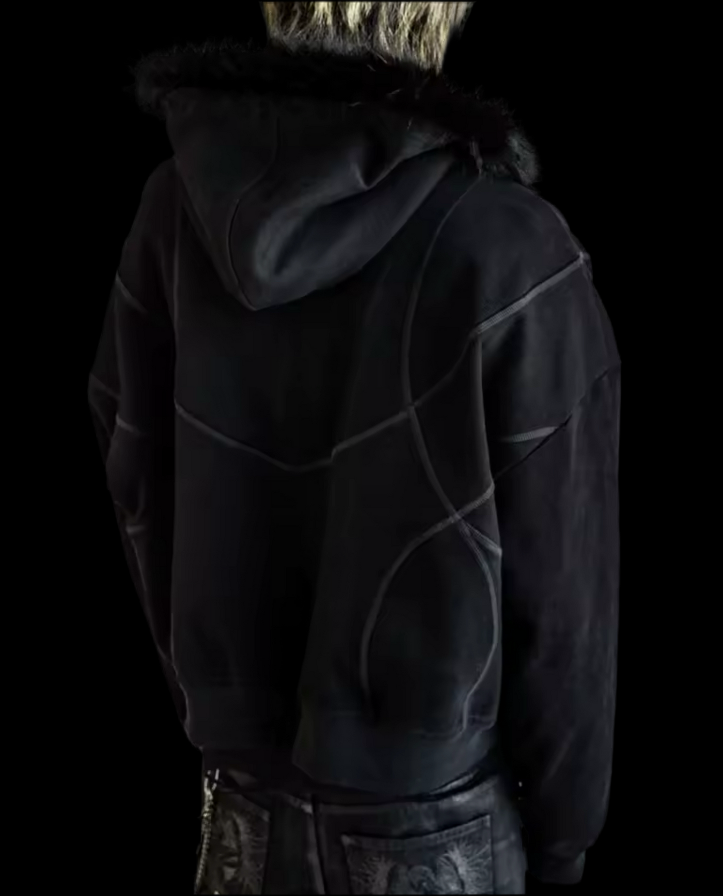 EMBROIDERED FURRY HOOD ZIP UP