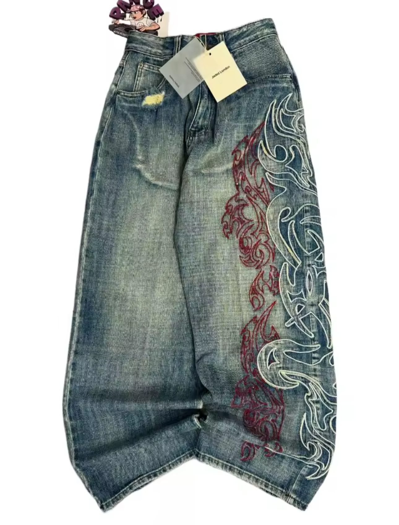 Dragon embroidered bell jeans