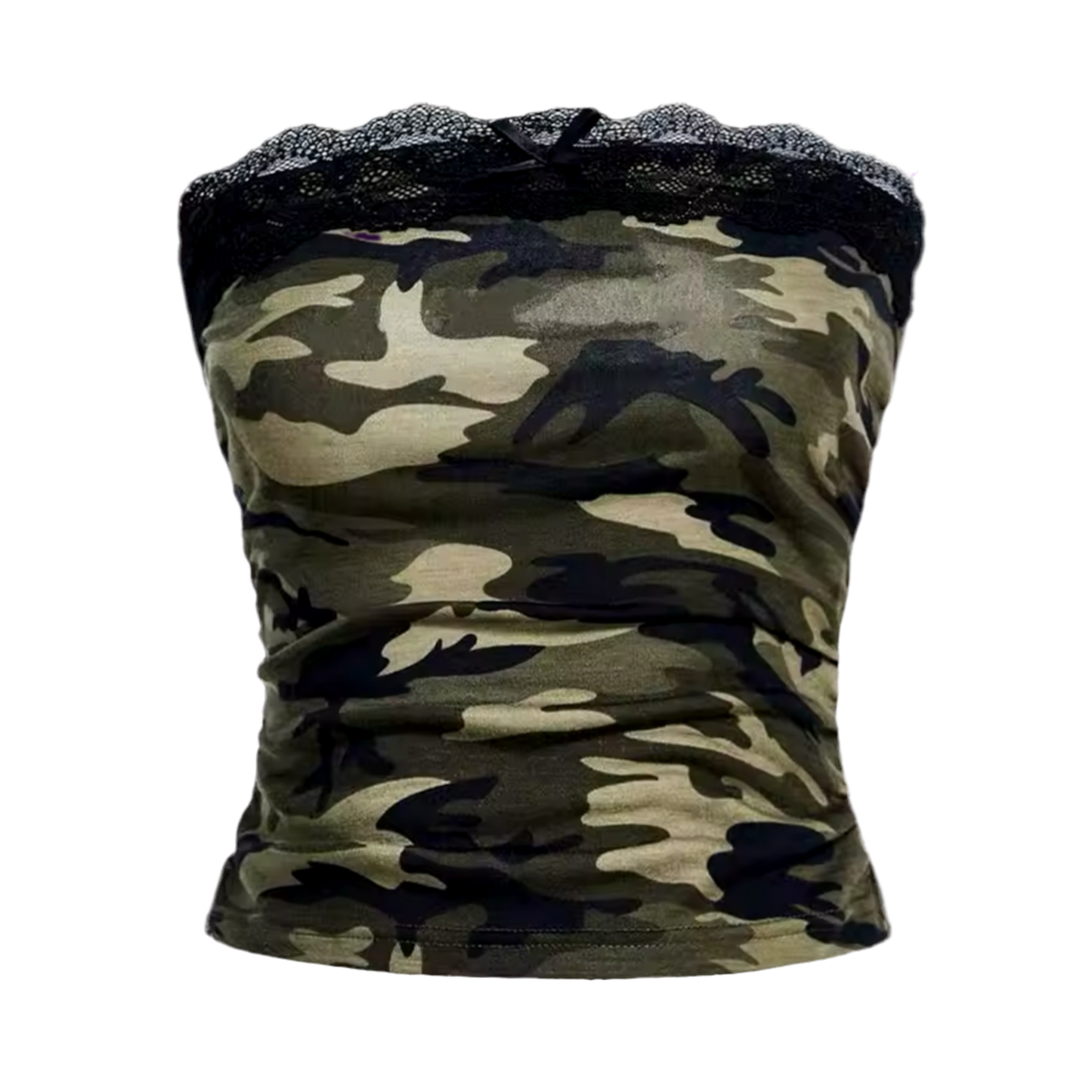 LACE X RIBBON CAMO TOP