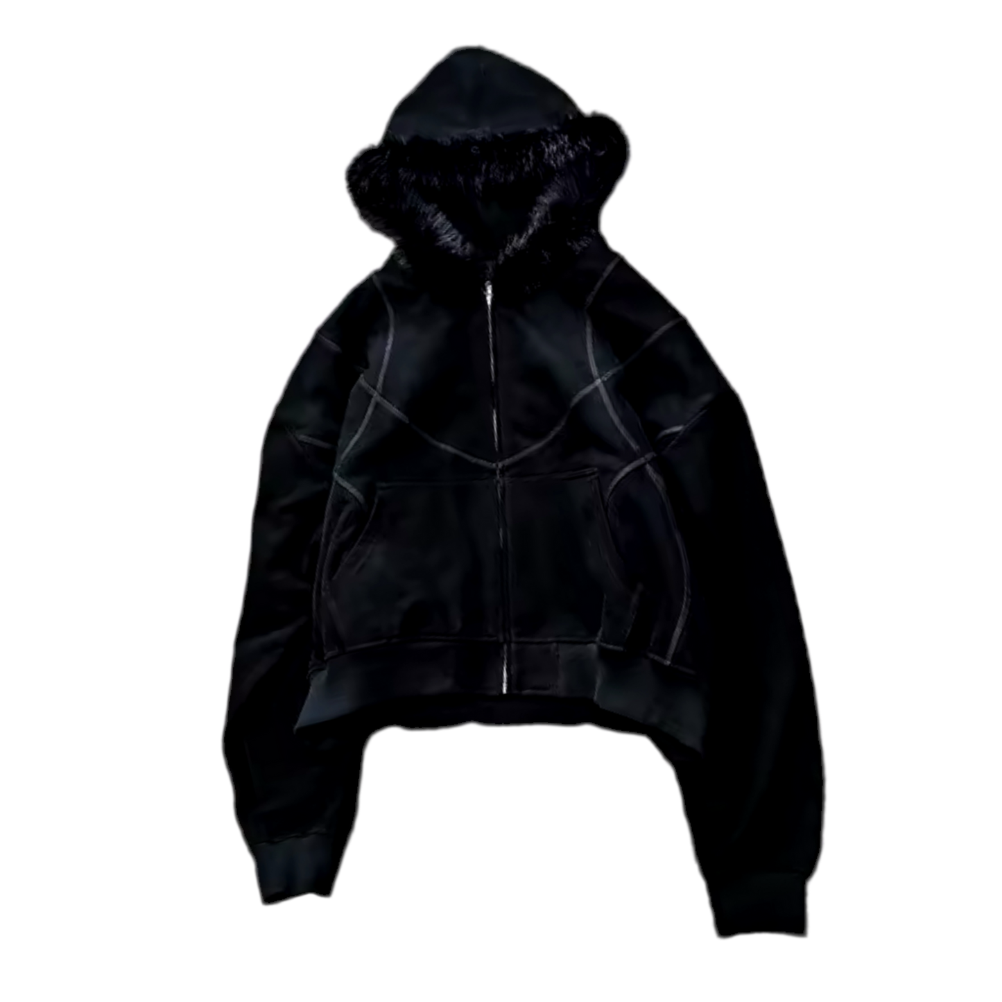 EMBROIDERED FURRY HOOD ZIP UP