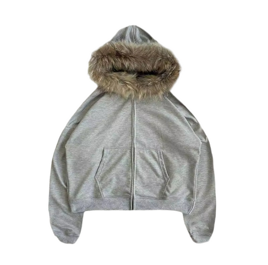 Grey Furry Hooded Jumper