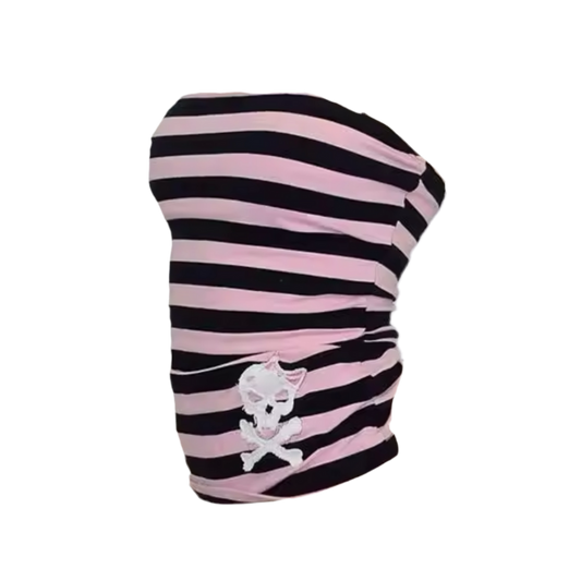 BLACK PINK STRIPED TUBE TOP