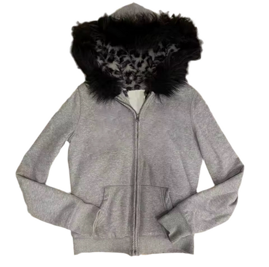 Fur Draw String Jumper - Black