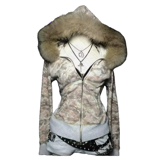 CAMO FUR HOOD ZIP UP