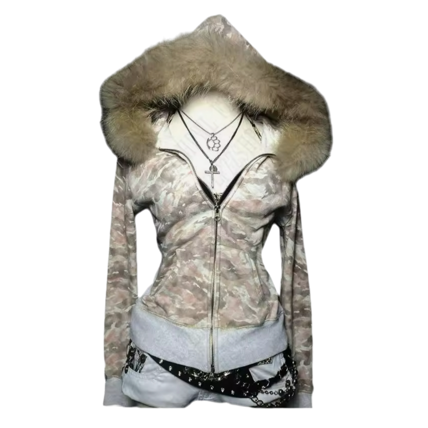 CAMO FUR HOOD ZIP UP