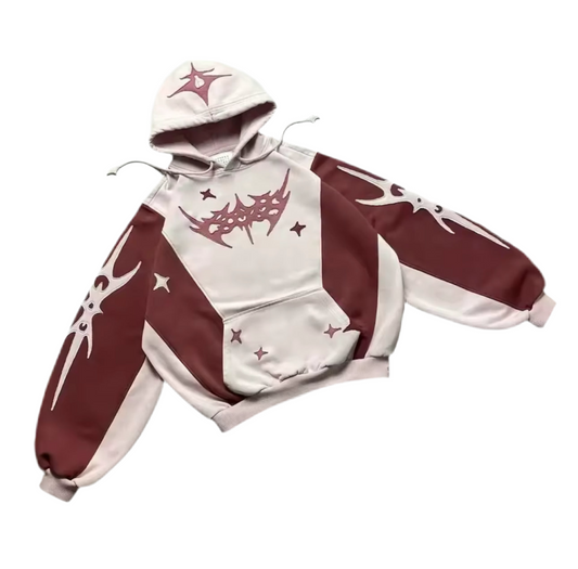 Pink / Maroon Y2K Designed Hoodie