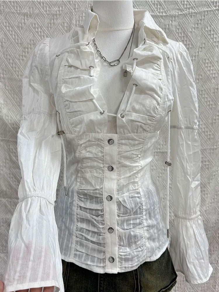 Elegant Ruffled Button-Up Blouse
