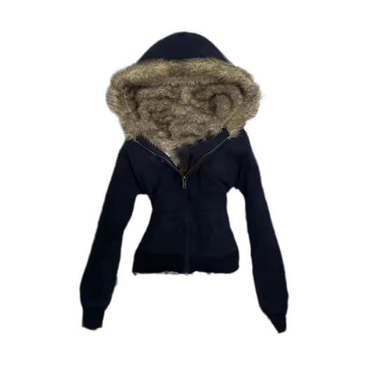 Black Furry Hooded Jumper