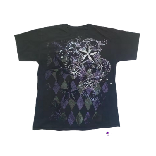 PURPLE CHECKERED STAR TEE