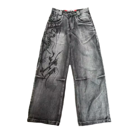 WASHED CYBER PATTERN JEANS