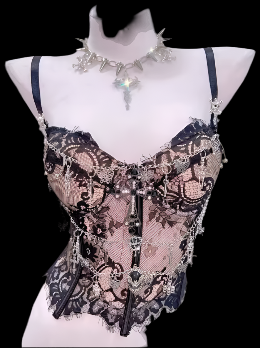 PINK LACE X CHAINS TOP