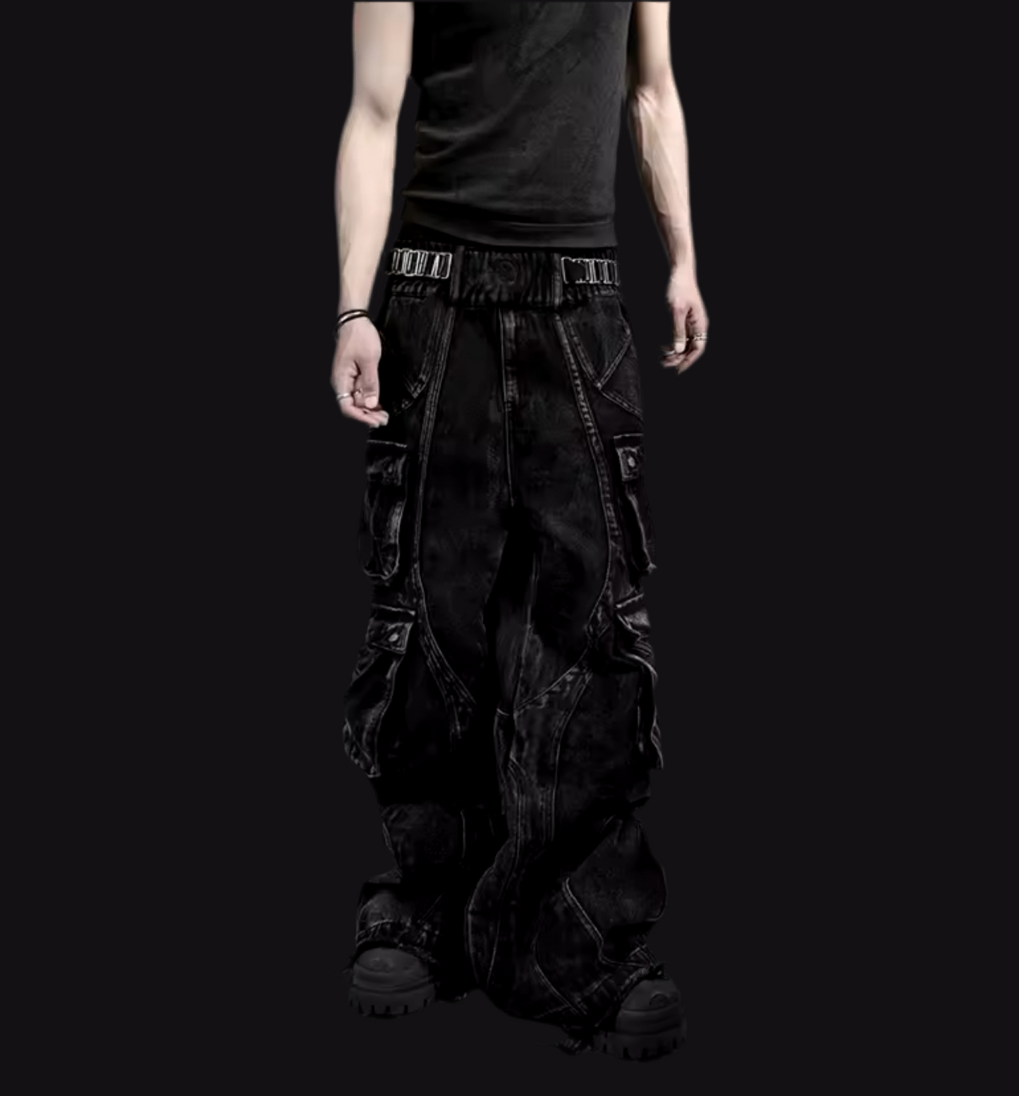 BLACK CARGO WASHED DENIM