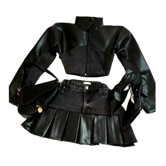 LEATHER X DENIM SET