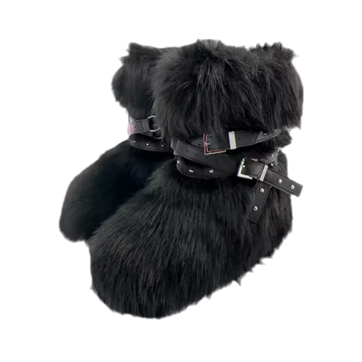 FLUFFY WINTER RACCOON BOOTS WITH STRAPS (4 colours)