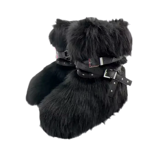 FLUFFY WINTER RACCOON BOOTS WITH STRAPS (4 colours)