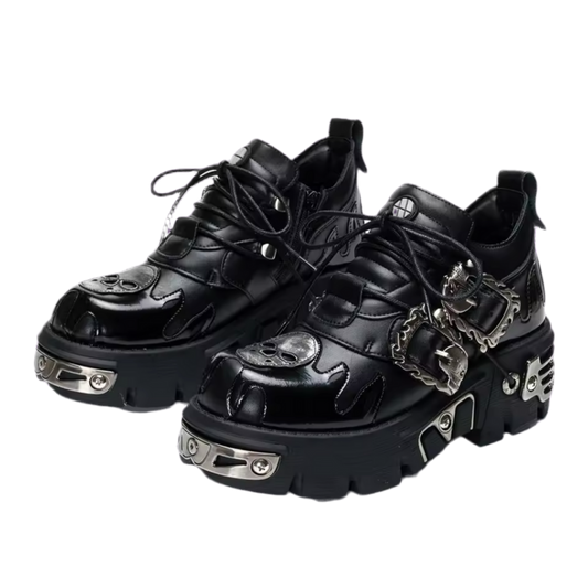LEATHER SKULL SCREW STOMPER SHOES