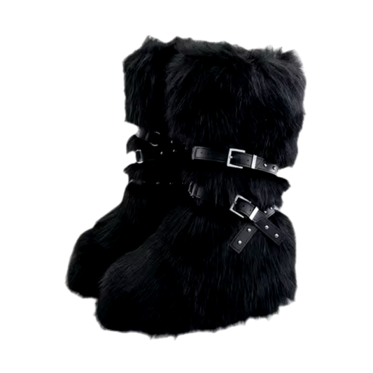 LONG FLUFFY WINTER RACCOON BOOTS WITH STRAPS (5 colours)