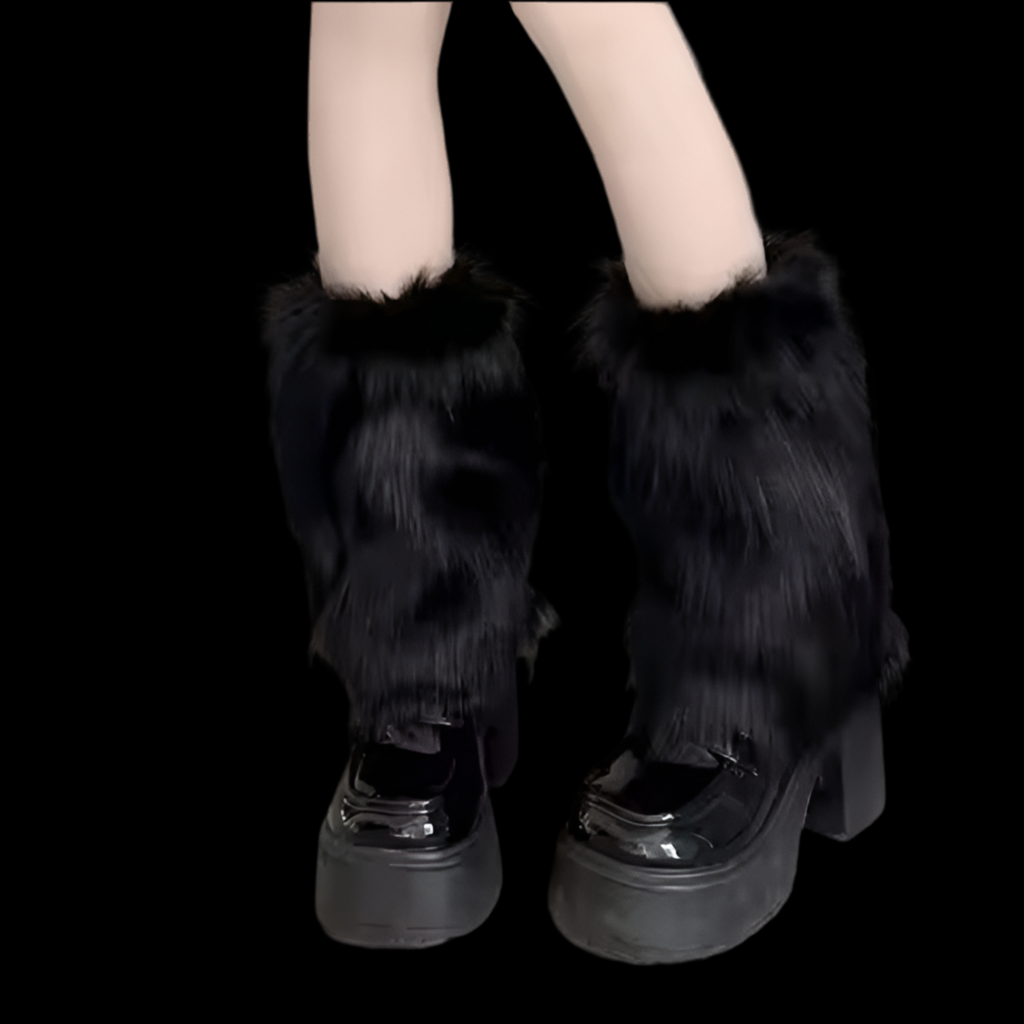 BLACK FLUFFY LEG WARMERS