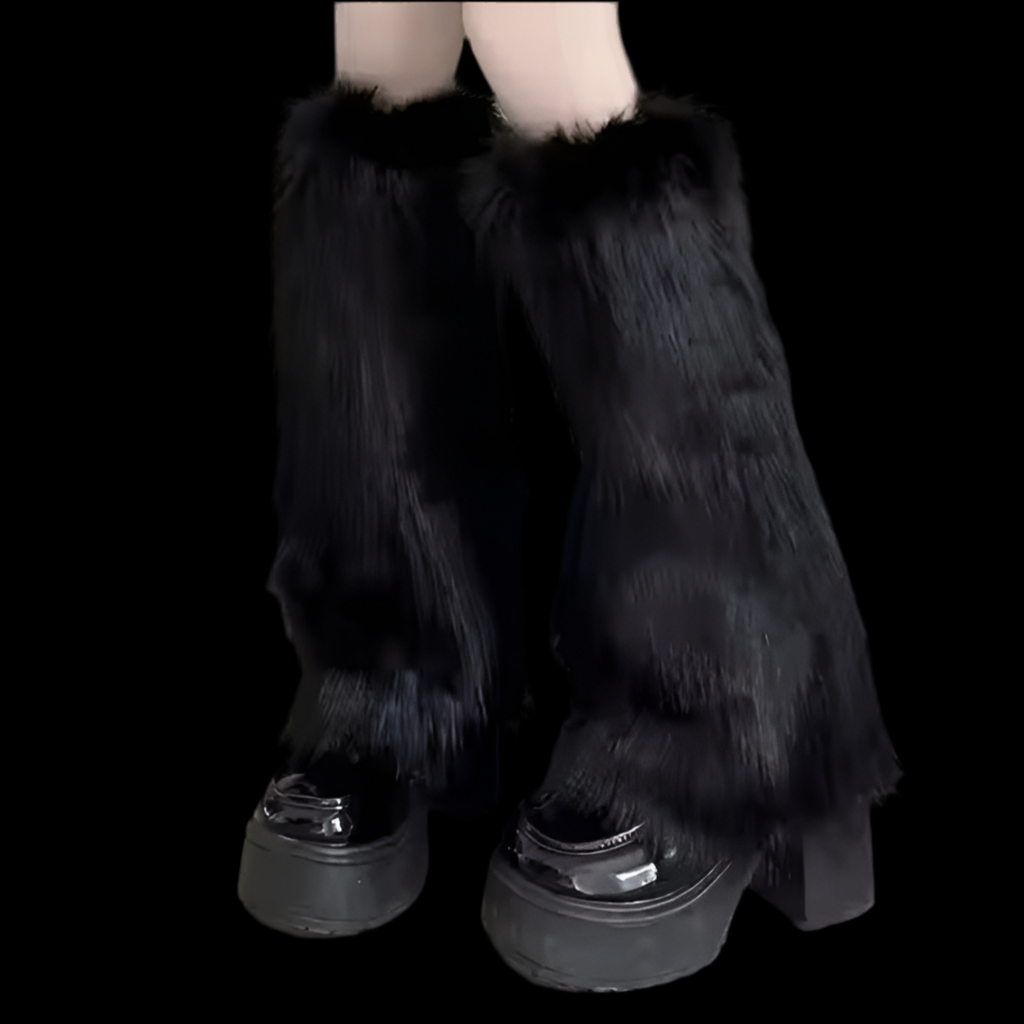 BLACK FLUFFY LEG WARMERS